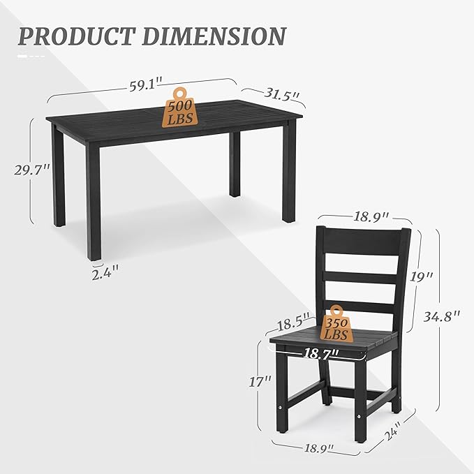 Cozyman 7-Piece Outdoor Dining Set - HDPS Patio Dining Table and Chairs, All Weather Furniture for Outdoor, Indoor, Patio, Garden, Black