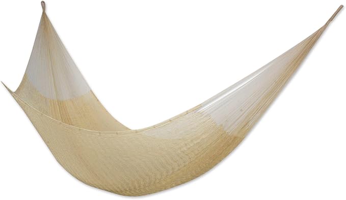 NOVICA Natural Off White Hand Woven Nylon Mayan 2 Person XL Rope Hammock with Hanging Accessories, 'Caribbean Beach' (Double)