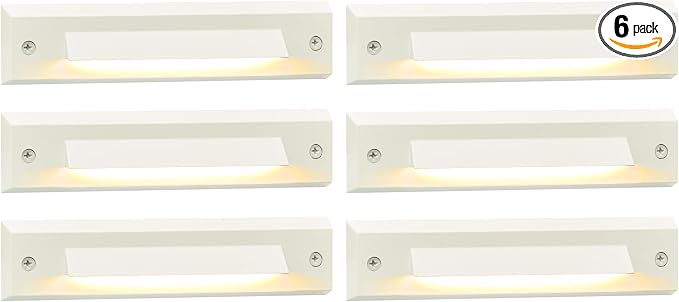 6-Pack Low Voltage 12V AC/DC LED Linear Step Lights, 2W Landscape Lighting, Outdoor Waterproof Accent Lighting Fixtures, Die-cast Aluminum with Classic White Powder Coated Finish