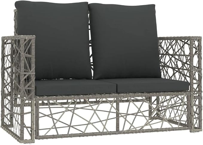 2 Piece Patio Lounge Set with Cushions, Sectional Sofa Front Porch Furniture Patio Conversation Set Outdoor Dining Sets for Exhibition Negotiation Area Piazza Poolside Poly Rattan Gray