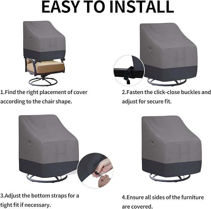 Easy-Going Outdoor Swivel Chair Cover Waterproof, Heavy Duty Patio Chair Cover, Windproof Outdoor Furniture Cover with Air Vent (2 Pack-33Wx35Dx38.5H inch, Gray/Dark Gray)