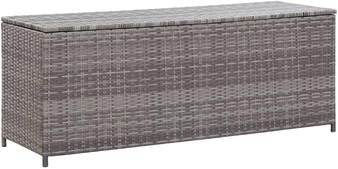 Deck Box in Poly Rattan with Lining, Steel Frame Patio Storage Box for Indoor or Outdoor Cushion Storage, Garden Tools Box Container, Gray 47.2"x19.7"x23.6" Poly Rattan