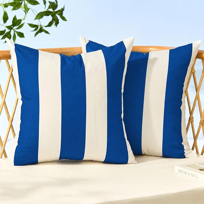 Allorry Outdoor Pillow Covers 16x16 Royal Blue Striped Outdoor Decor 007N16 | Striped Pillow Covers|for Spring Summer Outdoor Waterproof Garden Patio Furniture Sofa Bed Home Decor