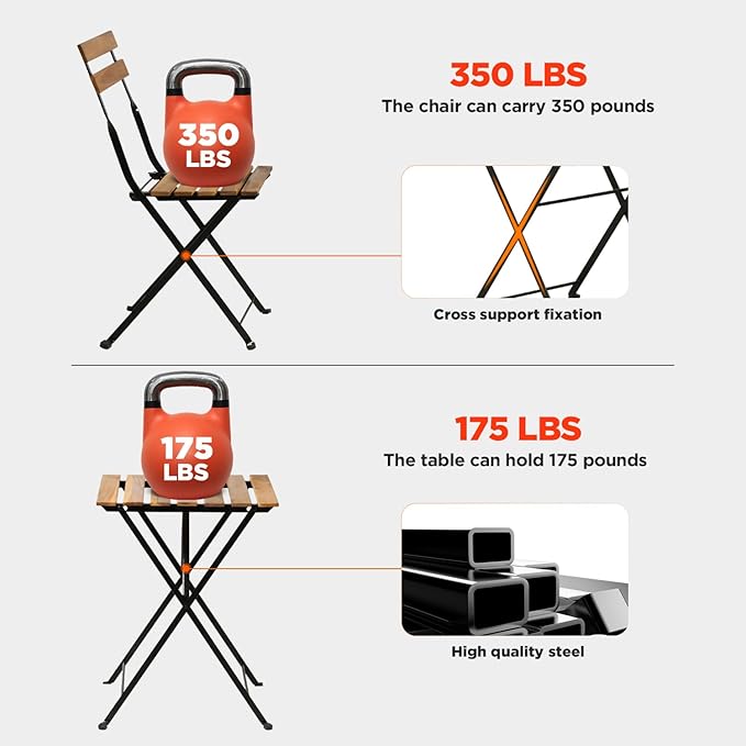 3 Pieces Folding Patio Furniture Set Bistro Set Portable Conversation Set All Weather Resistant Outdoor Furniture with 2 Folding Chairs Table for Patio Outdoor Backyard, Nature