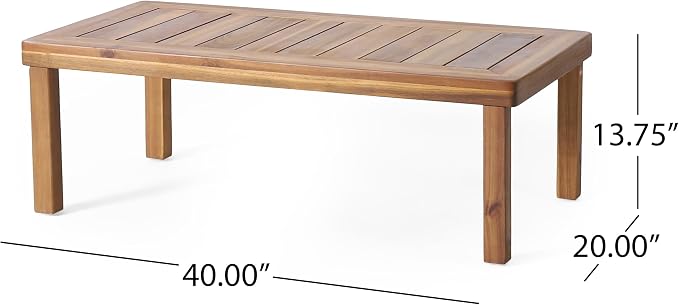 Christopher Knight Home Louver Outdoor Acacia Wood Loveseat and Coffee Table Set with Cushions, Acacia Wood 2 Seater Couch, Slats Panel Coffee Table, Chat Set for Balcony Garden Poolside, Teak+Cream