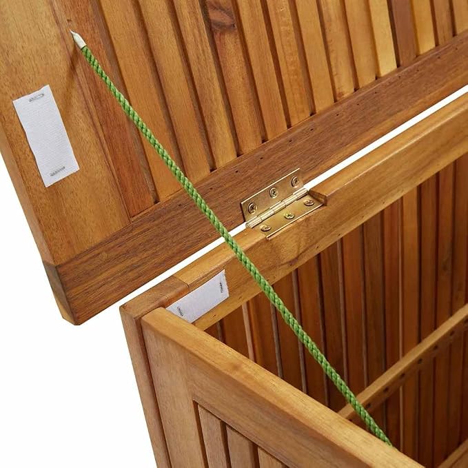 Rectangular Solid Acacia Wood Storage Box with Rustic Finish, Medium Size Outdoor Storage Container for Patio Garden Hallway, Durable Water Resistant Wooden Organizer Box