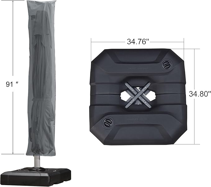 PURPLE LEAF 8'×8' Patio Cantilever Umbrella with Base Included Offset Outdoor Umbrella with Cover Square Outdoor Patios for Backyard Pool Garden Light Grey