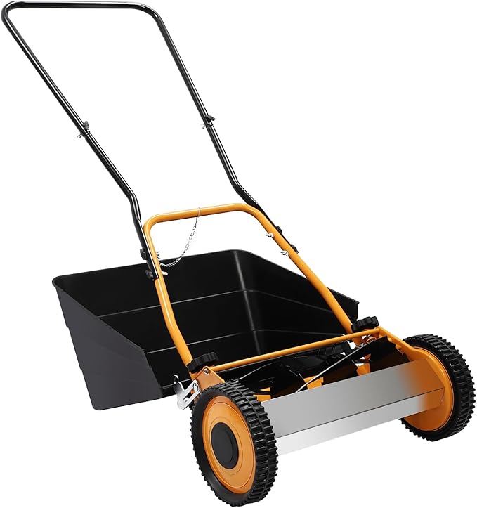 16" Lawnmower, Wheeled Lawn Mower, Hand Push Lawn Mower, Manual Lawn Mower, Adjustable Cutting Height Push Mower Manual, Walk-Behind Lawn Mowers, Rotary Mower, 2 Wheels, Easy to Use