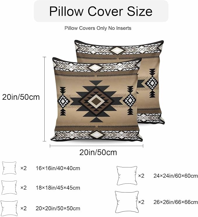 Vandarllin Outdoor Throw Pillows Covers 20x20 inch Set of 2 Waterproof Brown Tribal Style Decorative Zippered Cushion Covers for Patio Furniture, Southwest Native American Lumbar Pillowcases