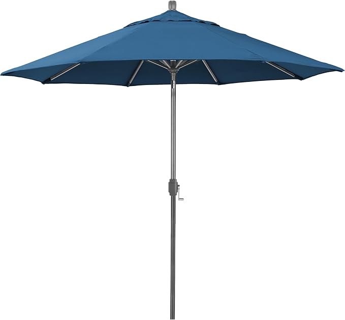 California Umbrella 12-Year-Non-Fading, 9Ft Premium Sunbrella Patio Umbrella, Hand-Crank, Button-Tilt, Gray Frame, Regatta Fabric