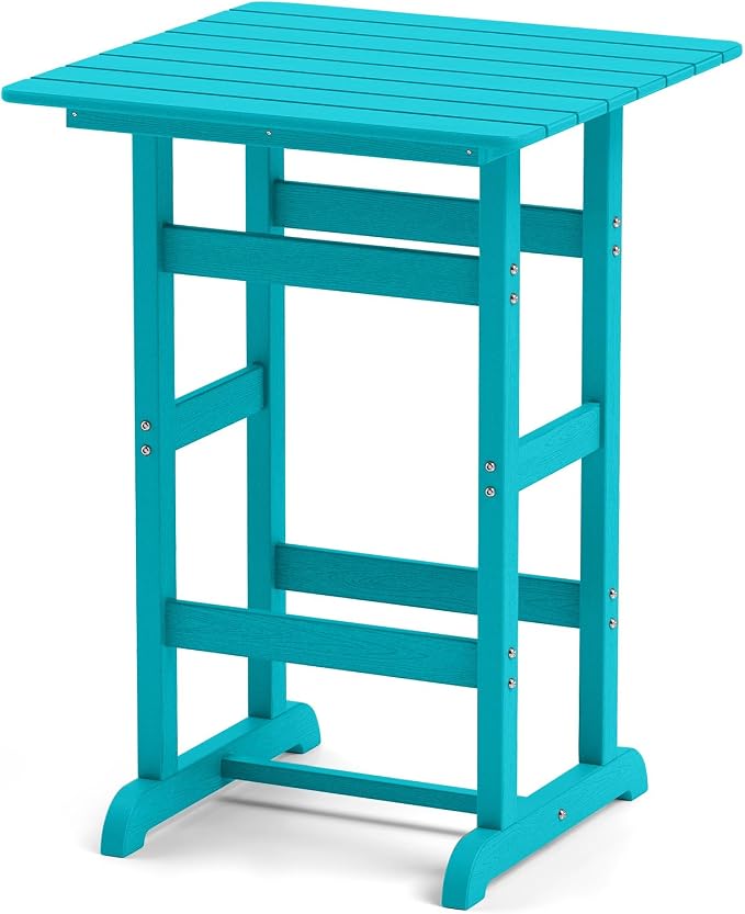 Tangkula 30" x 30" Square Bar Table, Patio HDPE Bar Height Dining Table w/Slatted Tabletop, Outdoor All-Weather High-Top Bistro Table for Poolside, Backyard, Balcony (Turquoise)