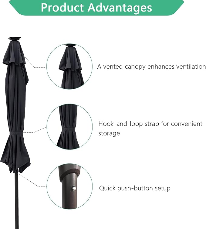 Helios&Hestia 9 ft Small Half Round Solar Powered Wall Outdoor Market Patio Umbrella with LED Lights and Tilt for Garden, Deck, Balcony
