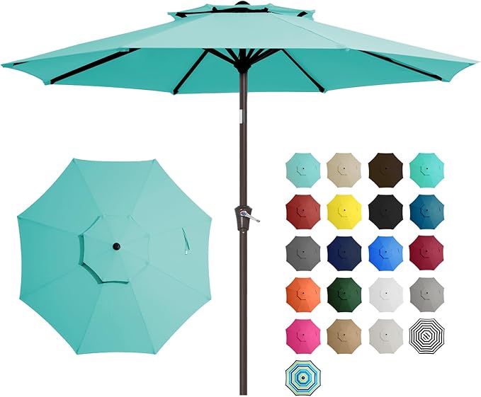 JEAREY 9' 2-Tiers Patio Umbrellas Outdoor Table Market Umbrella w/Push Button Tilt/Crank, 8 Sturdy Ribs, UV Protection Waterproof Sunproof(Teal)