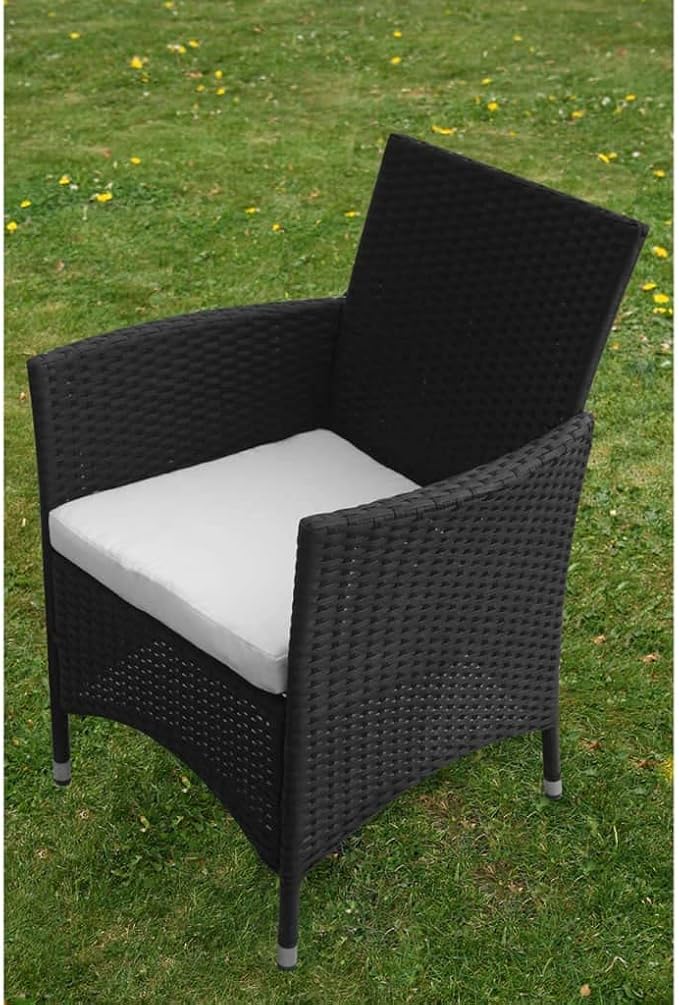 5 Piece Patio Dining Set with Cushions Poly Rattan Black Outdoor Rattan Furniture Set for Garden Backyard Steel Frame Aluminum Feet Removable Seat Cushion Table and Chairs for Al Fresco Dining Lounge