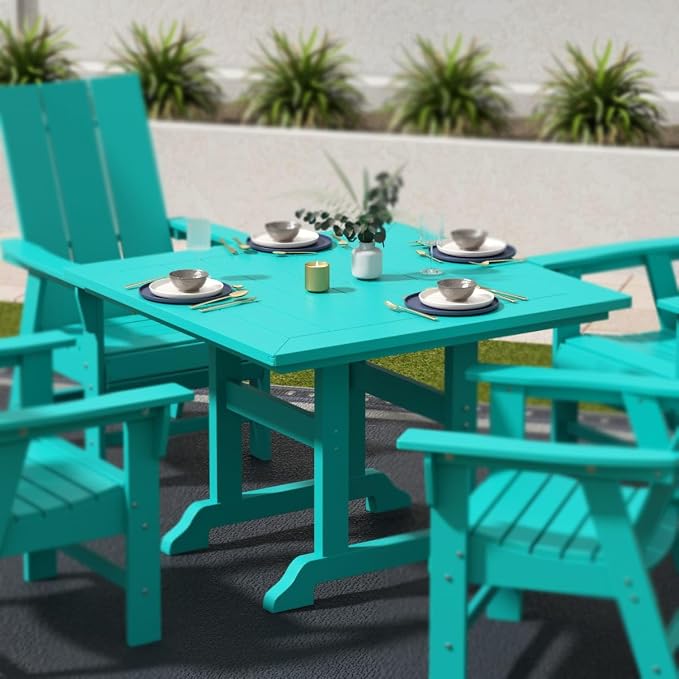 WestinTrends Malibu Outdoor Dining Table, All Weather Poly Lumber Adirondack 43" Trestle Square Patio Table with Umbrella Hole, Turquoise
