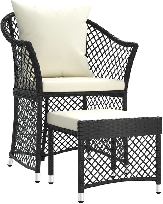 2 Piece Modern Patio Furniture Set Black White Poly Rattan Outdoor Conversation Bistro Set Small Apartment Balcony Porch 16.9 x 16.5 x 14.4 in for Garden Terrace