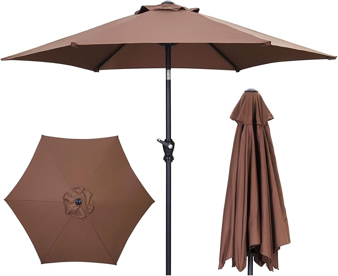 GDY 7.5FT Patio Umbrella Outdoor Table Umbrella,Market Umbrella with Push Button Tilt and Crank for Garden, Lawn, Deck, Backyard & Pool (Coffee)