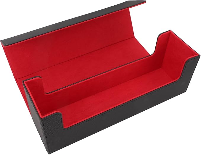 Alomejor PU Leather Card Storage Box, Large Capacity Magnetic Closure Deck for 400+ Cards with Felt Lining, Elegant Design for Tarot and Game Cards (Black Red)
