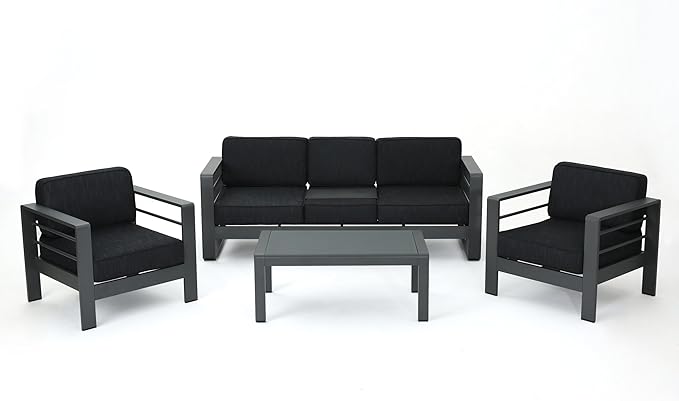 Christopher Knight Home Cape Coral Outdoor Grey Aluminum 4 Piece Sofa Conversation Set with Water Resistant Cushions