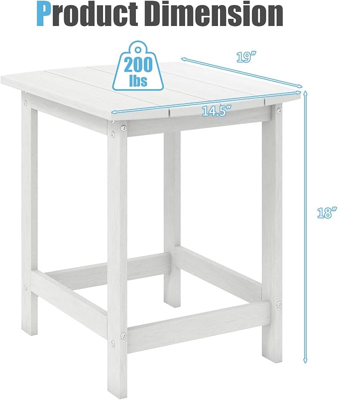 Tangkula Outdoor Side Table, Weather Resistant Adirondack Table, Outdoor Indoor Chairside End Tables, Waterproof HDPE, for Patio Poolside Porch Backyard, Easy Assembly, 19 x 14.5 x 18 Inch (2, White)