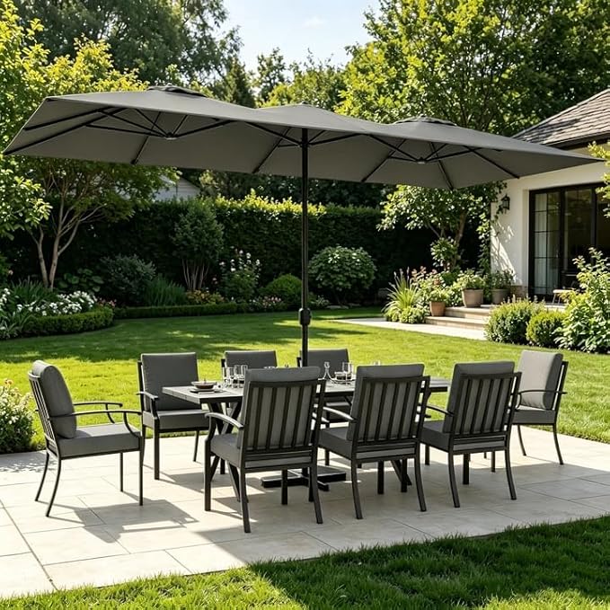 ALAULM 14FT Waterproof Patio Umbrella Outdoor Reversible Rectangular Large Market Umbrella
