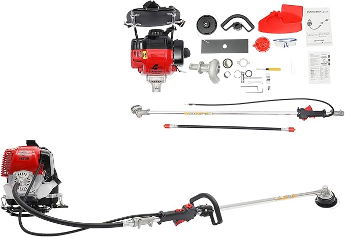 Brush Cutter, 4-Stroke 31CC 750W Backpack Gas Lawn Edger Single Cylinder Air Cooled Weed Wacker Multifunction Weed Eater Aluminum Gas Powered Weed Trimmer Garden Trimmer w/0.172 Gal Fuel Tank Capacity