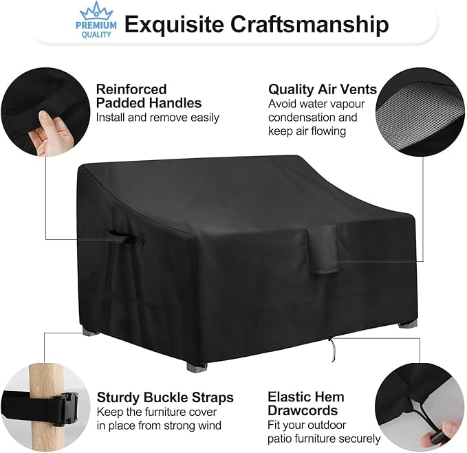 OutdoorLines Outdoor Waterproof Patio Loveseat Couch Cover - UV Resistant Patio Sofa Furniture Covers Weatherproof Heavy Duty Glider Covers for Outdoor Furniture, 58Wx32.5Dx31H Inches, Black