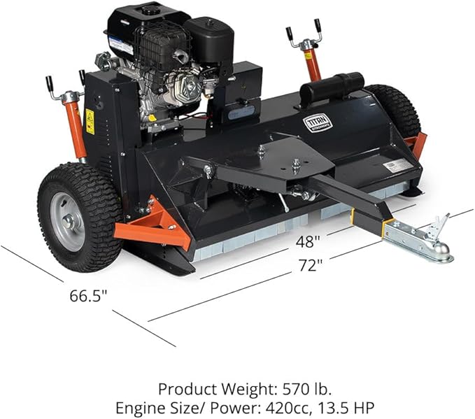 Titan Attachments 48" ATV/UTV Tow-Behind Flail Mower, Briggs and Stratton 420cc XR Professional Series Engine, 13.5 HP, Electric Start, Y-Blades, Mulch and Finish Mower for Uneven Terrain
