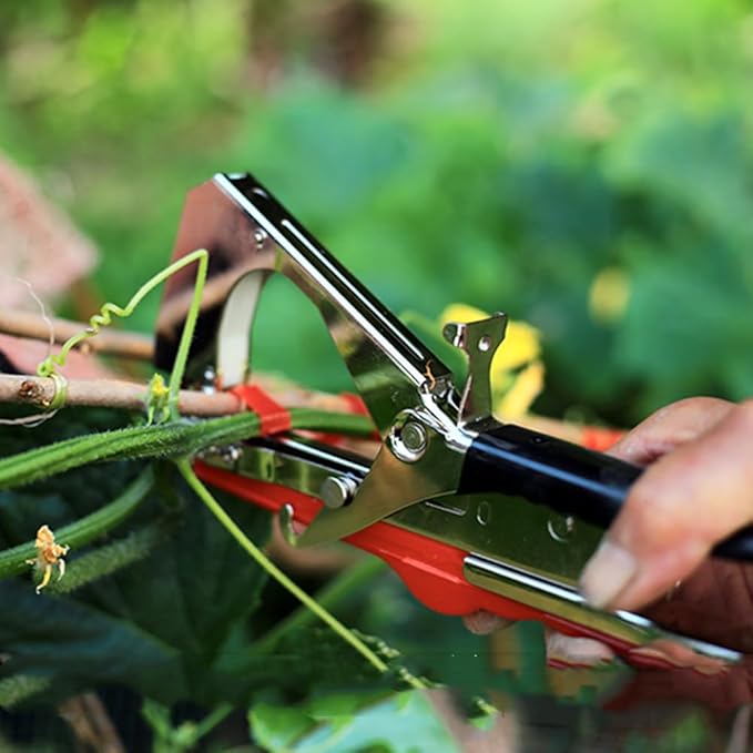 Plant Tying Machine, Lightweight Vine Tying Tape Machine Tool with 10000 Staples and 10 Rolls Tape for Tomatoes, Grapes and Vegetable Garden (Red)