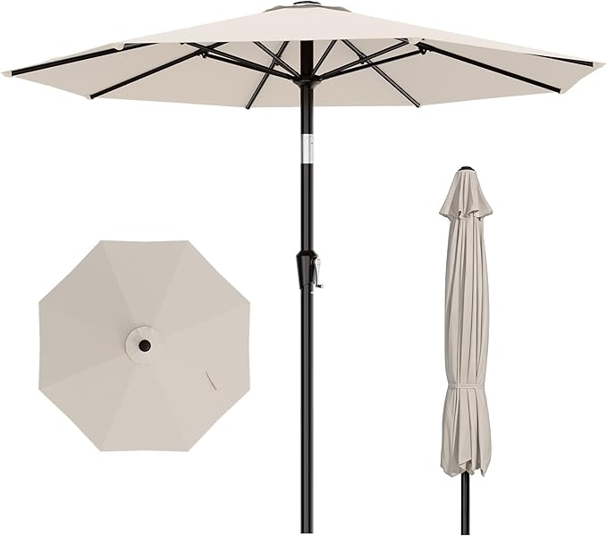 AreShark 10 FT Outdoor Patio Umbrella, Patio Table Umbrella with Push Button Tilt and Crank, Outdoor Patio Umbrellas with 8 Fiberglass Ribs, Patio Umbrellas for Market, Garden, Pool (Cream White)