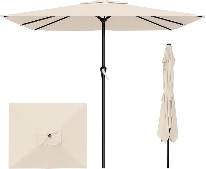 AreShark 8' x 10' Rectangle Patio Umbrellas for Outdoor, Outdoor Table Umbrella, Large Outdoor Patio Umbrellas with 8 Sturdy Ribs for Pool, Garden, Market (Cream-White)