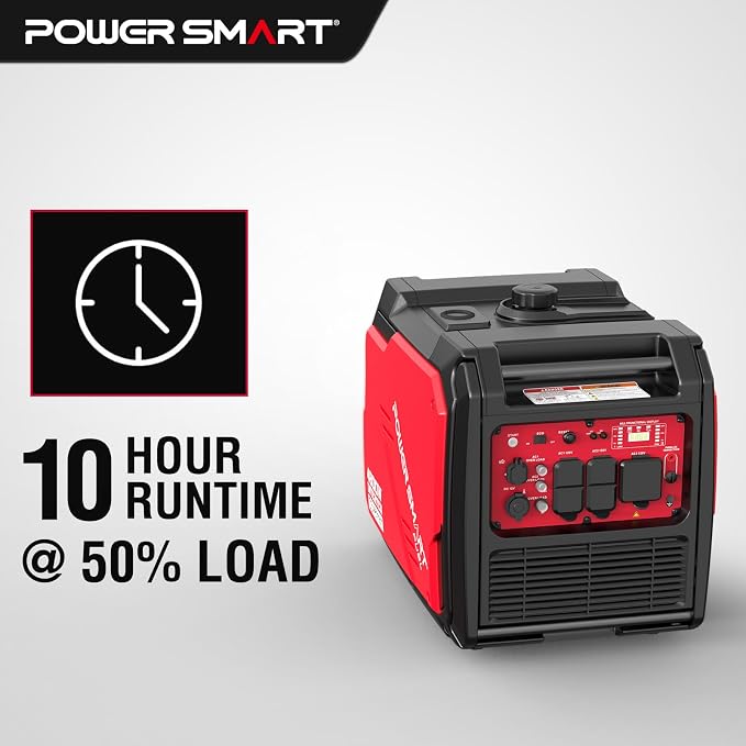 PowerSmart 4800W Portable Inverter Generator, Gas Powered Quiet with Electric Start & CO Alarm, 223cc Engine Eco-Mode Small Generator for Home Backup, Camping and RV Ready