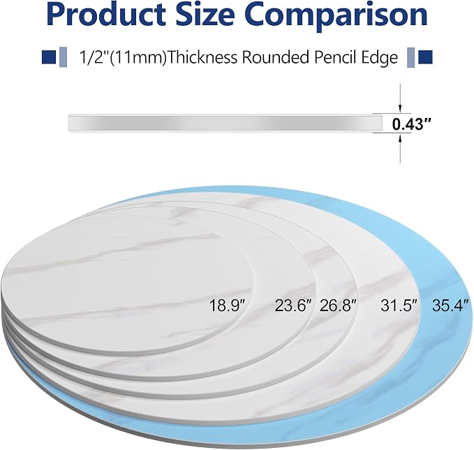 ZL ZELing Round Sintered Stone Table Top 35.4",Replacement Table Top for Indoor & Outdoor - Heat/Scratch Resistant Waterproof Ceramic DIY Desktop,Patio/Balcony/Bistro/Café & Dining Room (White)