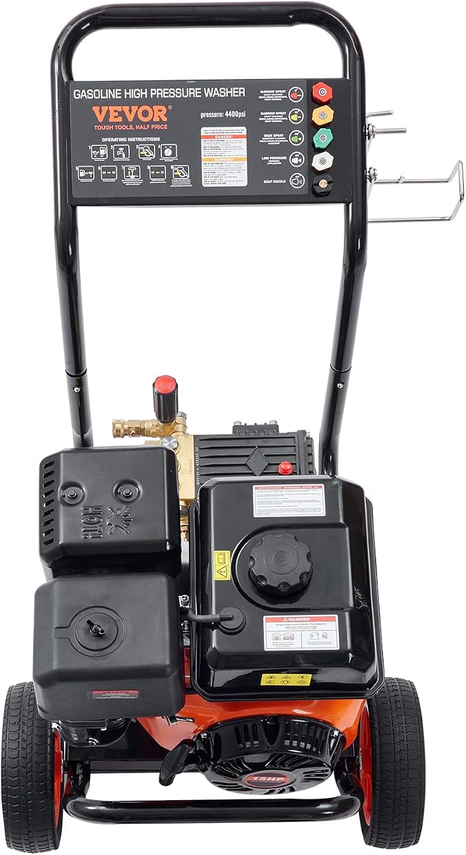 VEVOR Gas Pressure Washer, 4400 PSI 4.0 GPM, Gas Powered Pressure Washer with Copper Pump, Spray Gun and Extension Wand, 5 Quick Connect Nozzles, for Cleaning Cars, Homes, Driveways, Patios