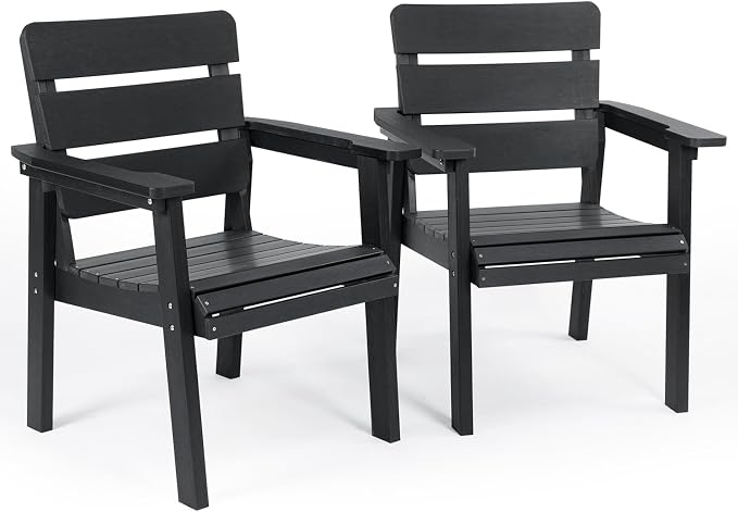 Outdoor Patio Dining Chair Set of 2, All-Weather Patio Chairs with Armrests, Ergonomic Design, Ideal for Garden, Poolside, Backyard, Deck, Black