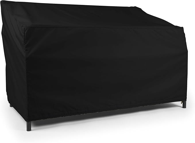 Covermates Classic Outdoor Patio Sofa Cover – Heavy-Duty 12-Gauge Vinyl with Polyester Lining, Elastic Hem & Mesh Vent for Moderate Weather Protection, 64W x 34D x 30H, Black