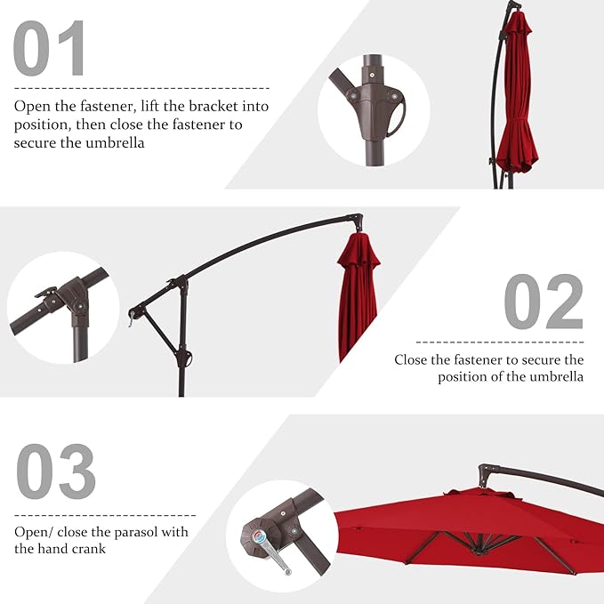 10FT Patio Umbrella, Outdoor Offset Cantilever Umbrella with Sturdy 8 Ribs and Reinforced Base, Easy Tilt Adjustment for Backyard Pool Garden,Red
