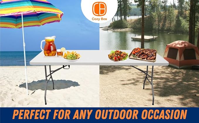 Combo 8FT Folding Table with 2-Pack Folding Chairs Indoor Outdoor Heavy Duty Portable Folding Plastic Dining Table w/Handle, Lock for Picnic, Party, Camping - White (8ft)