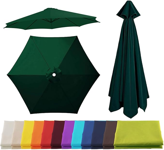 Patio Umbrella Replacement Canopy for 6/8 Ribs, Outdoor Table Market Yard Umbrella Replacement Top Cover, Waterproof Umbrella Canopy Fabric Replacement Canvas(Dark Green,9.2FT 6-Ribs)