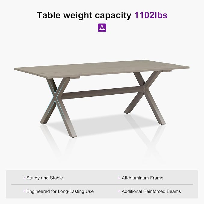 PURPLE LEAF Outdoor Dining Set for 8 All-Weather 9 Pieces Patio Aluminium Dining Table and Rope Weave Chairs Included Cushions for Backyard Deck Decor Kitchen Modern Patio Furniture Set Champagne