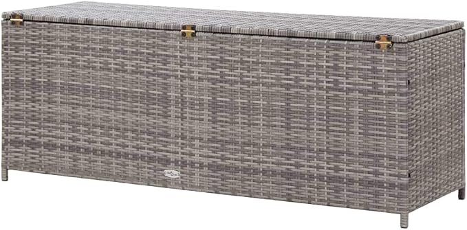 Deck Box in Poly Rattan with Lining, Steel Frame Patio Storage Box for Indoor or Outdoor Cushion Storage, Garden Tools Box Container, Gray 47.2"x19.7"x23.6" Poly Rattan