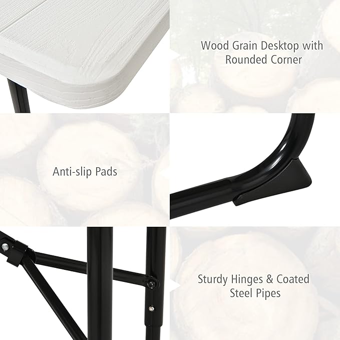 GYMAX Picnic Table, 550 LBS Folding Picnic Tables with Benches & Seats, Weather-Resistant Easy Setup Portable Picnic Table, Wood-Like Foldable Picnic Tables for Outdoors Patio Deck Party BBQ (White)