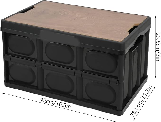 Ymiko Outdoor Storage Box, Storage Box with Wooden Panel 30L Removable Camping Box for Outdoor (Black)