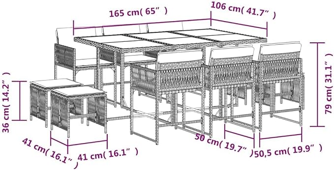 11 Piece Outdoor Dining Set for 10 People, Large Foldable PE Rattan Garden Table and Chairs with Cushioned Seats for Patio, Backyard, and Deck