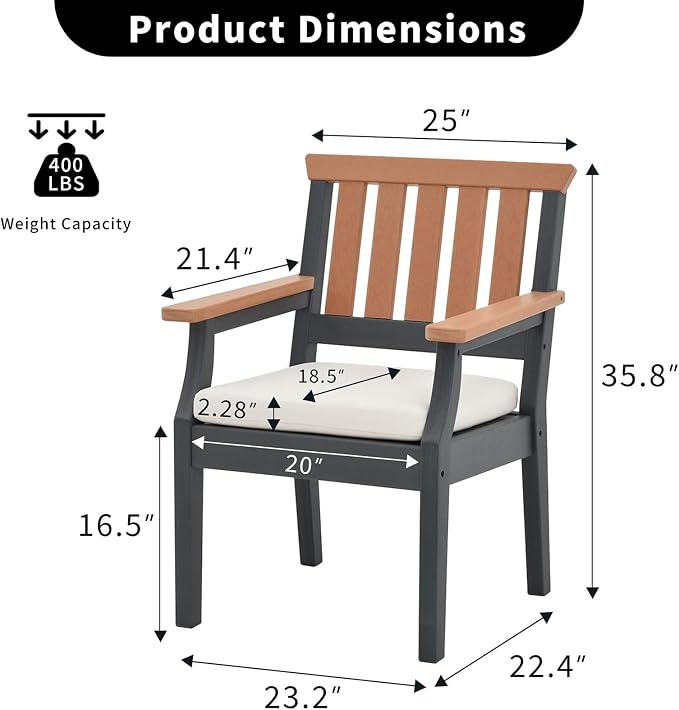 OTSUN Outdoor Dining Chairs, All-Weather HDPE Patio Chairs with Cushion, Suitable Outdoor Dining Table