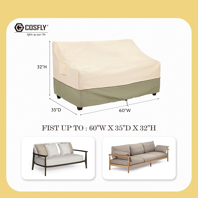 COSFLY Outdoor Furniture Patio Sofa Covers Waterproof, Outside Loveseat Covers Fits up to 60W x 35D x 32H inches Beige