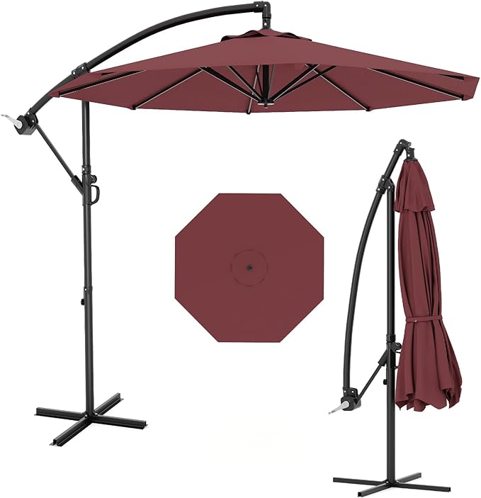 IDEALHOUSE 10FT Offset Cantilever Patio Umbrella with Cross Base, Large Outdoor Umbrella with Infinite Tilt & Crank Lift, UPF 50+ Fade-Resistant Fabric, Vented Canopy for Garden, Deck, Backyard