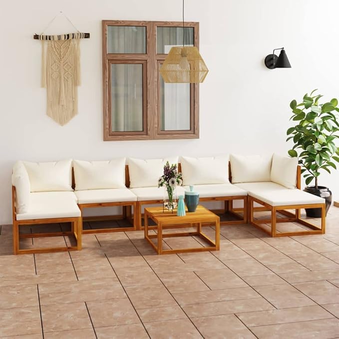 Patio Lounge Set with Cushion,Outdoor Patio Furniture,Outdoor Chat Conversation Set,Garden Furniture Sets,for Patio,Backyard,Garden,Outdoor,8 Piece Cream Solid Acacia Wood