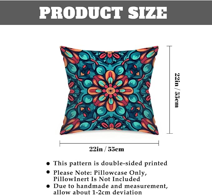 22x22 Inch Outdoor Pillow Covers Set of 2 Waterproof Throw Pillow Covers Decorative Couch Cushion Covers Boho Mandala Floral Square Pillowcases Protectors for Patio Garden Sofa