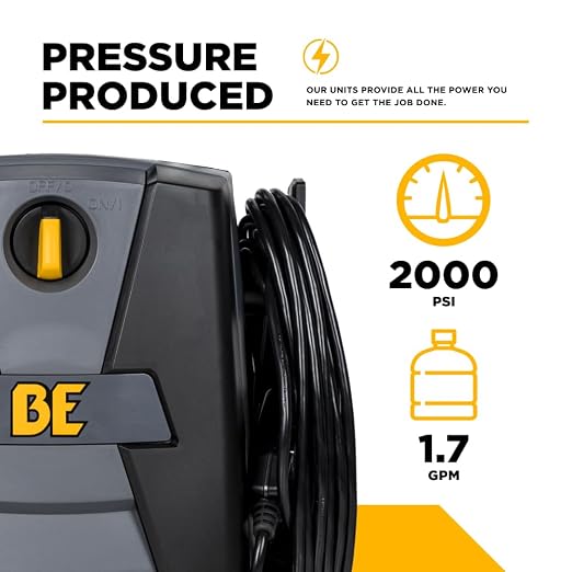 BE Power Equipment 2000 PSI 1.7 GPM Cold Water Corded Electric Pressure Washer